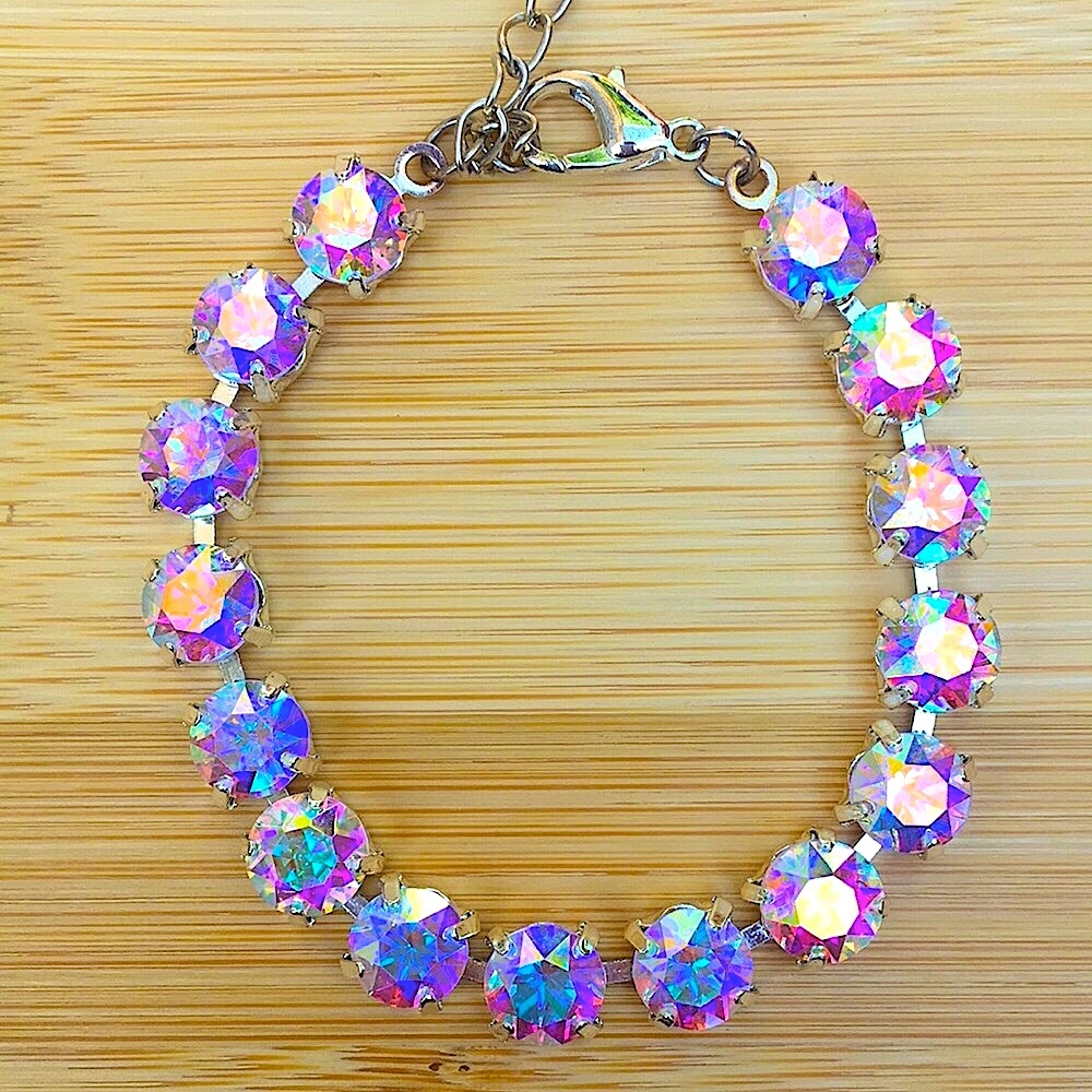 Iridescent Aurora Borealis + Silver Crystal Tennis Bracelet - Picture 4 of 10
